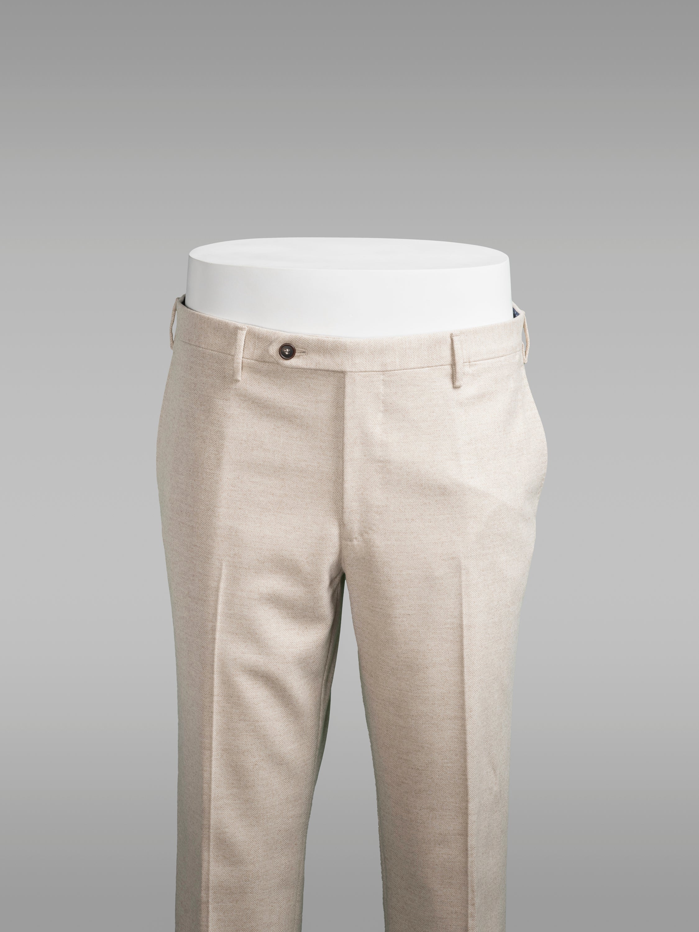 Light beige herringbone flannel trousers